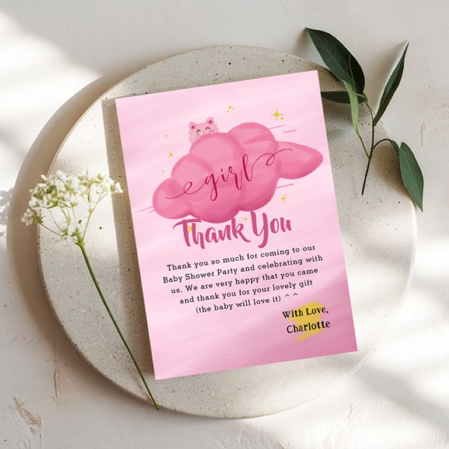 Cute Watercolor Cloud Baby Girl Shower Tack Kort (Skapare uppladdad)