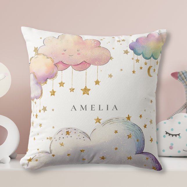 Cute Watercolor Cloud Star Flicka Shower Kudde (Skapare uppladdad)