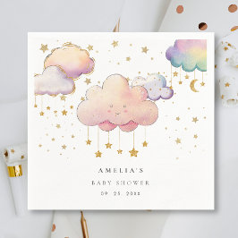 Cute Watercolor Cloud Star Flicka Shower Pappersservett