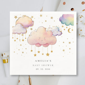 Cute Watercolor Cloud Star Flicka Shower Pappersservett