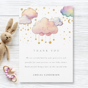 Cute Watercolor Cloud Star Flicka Shower Tack Kort