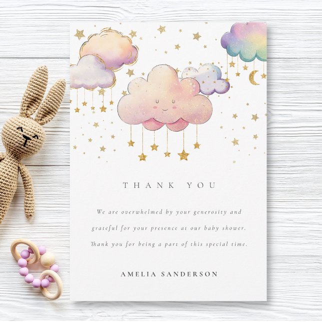 Cute Watercolor Cloud Star Flicka Shower Tack Kort (Skapare uppladdad)