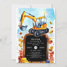 Cute Watercolor Construction Birthday