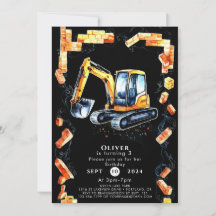 Cute Watercolor Construction Birthday