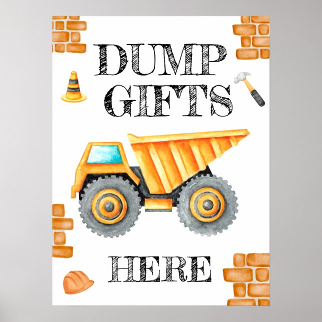 Cute Watercolor Construction Birthday Poster (Framsidan)