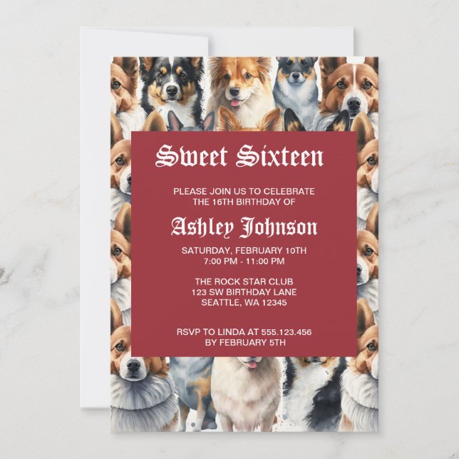 Cute Watercolor Corgi Dog Pattern                  Inbjudningar (Framsida)