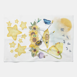 Cute Watercolor Cottagecore-Gult på vitt | Kökshandduk