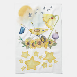Cute Watercolor Cottagecore-Gult på vitt | Kökshandduk