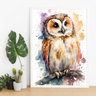 Cute Watercolor Cute Uggla Woodland Nursery Poster