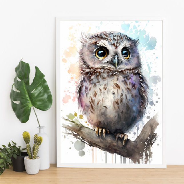 Cute Watercolor Cute Uggla Woodland Nursery Poster (Skapare uppladdad)