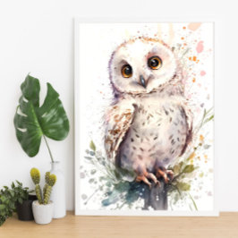 Cute Watercolor Cute Uggla Woodland Nursery Poster