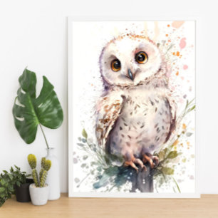 Cute Watercolor Cute Uggla Woodland Nursery Poster
