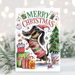 Cute Watercolor Dachshund-julkort Helgkort<br><div class="desc">Det är en roligt och ett bra sätt att skicka önskemål till vänner och familj. Lägg till personligen hälsning på baksidan.</div>