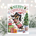 Cute Watercolor Dachshund-julkort Julkort<br><div class="desc">Det är en roligt och ett bra sätt att skicka önskemål till vänner och familj. Lägg till personligen hälsning på baksidan.</div>