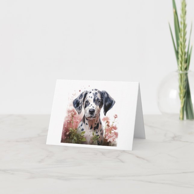 Cute Watercolor Dalformation Puppy Hund BLANK Kort (Framsida)