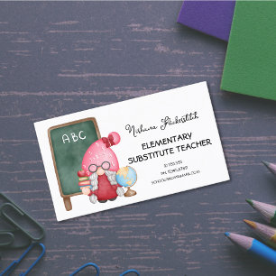 Cute Watercolor Dam Gnome Teacher Visitkort