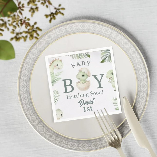 Cute Watercolor Dinosaur 1st Birthday & Baby  Pappersservett (Skapare uppladdad)