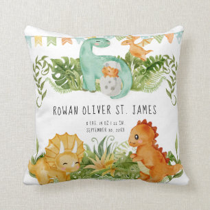 Cute Watercolor Dinosaur Baby Nursery Birth Stats Kudde