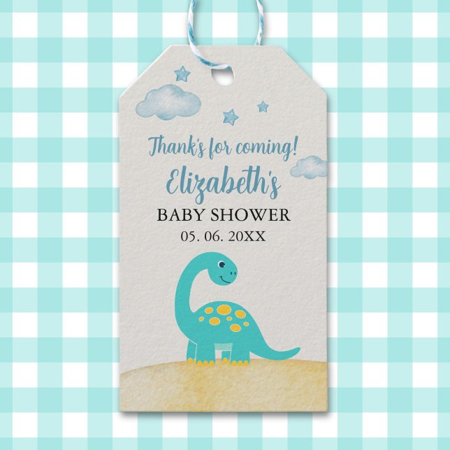 Cute Watercolor Dinosaur Baby shower Presentetikett (Skapare uppladdad)