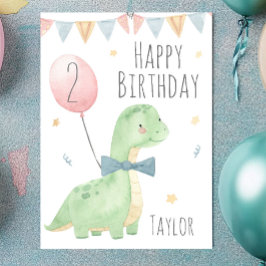 Cute Watercolor Dinosaur Birthday Boy Personlig Kort