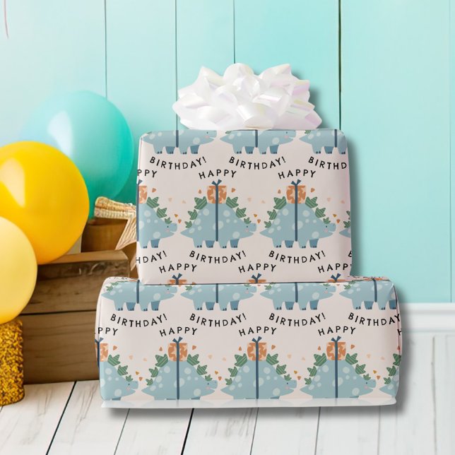 Cute Watercolor Dinosaur Birthday Presentpapper (Skapare uppladdad)