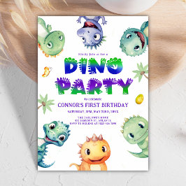 Cute Watercolor Dinosaur First Födelsedagsfest Inbjudningar