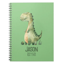 Cute Watercolor Dinosaur med Kids Namn Anteckningsbok