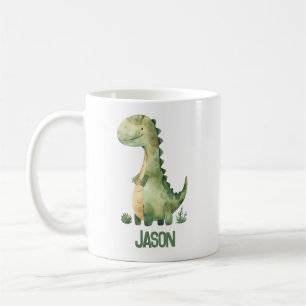 Cute Watercolor Dinosaur med Kids Namn Kaffemugg
