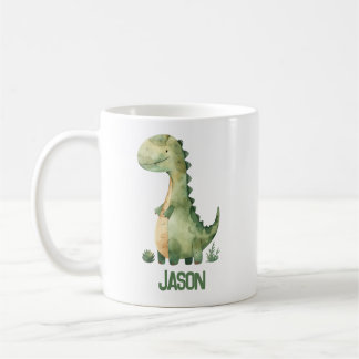 Cute Watercolor Dinosaur med Kids Namn Kaffemugg