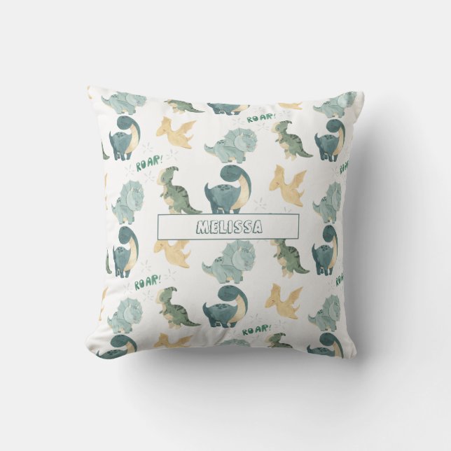 Cute Watercolor Dinosaur Mönster Kudde (Framsida)
