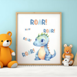Cute Watercolor Dinosaur Nursery Poster