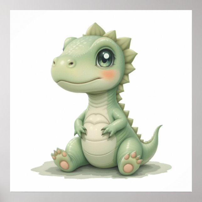 Cute Watercolor Dinosaur Nursery Poster Baby Room (Framsidan)