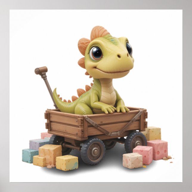 Cute Watercolor Dinosaur Nursery Poster Baby Room (Framsidan)