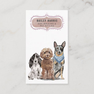 Cute Watercolor Dog Walker Äventyr Pet Sitter Visitkort