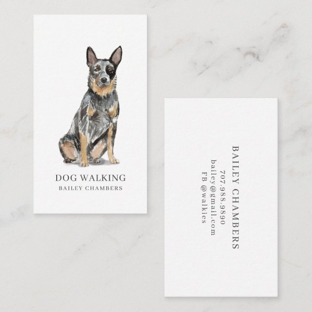 Cute Watercolor Dog Walker Visitkort (Fram/baksida)