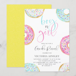 Cute Watercolor Donuts Gender Reveal Baby Shower Inbjudningar