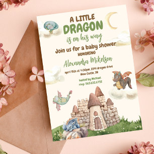 Cute Watercolor Dragon Baby Shower Inbjudningar