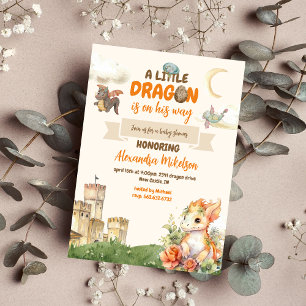 Cute Watercolor Dragon Baby Shower Inbjudningar