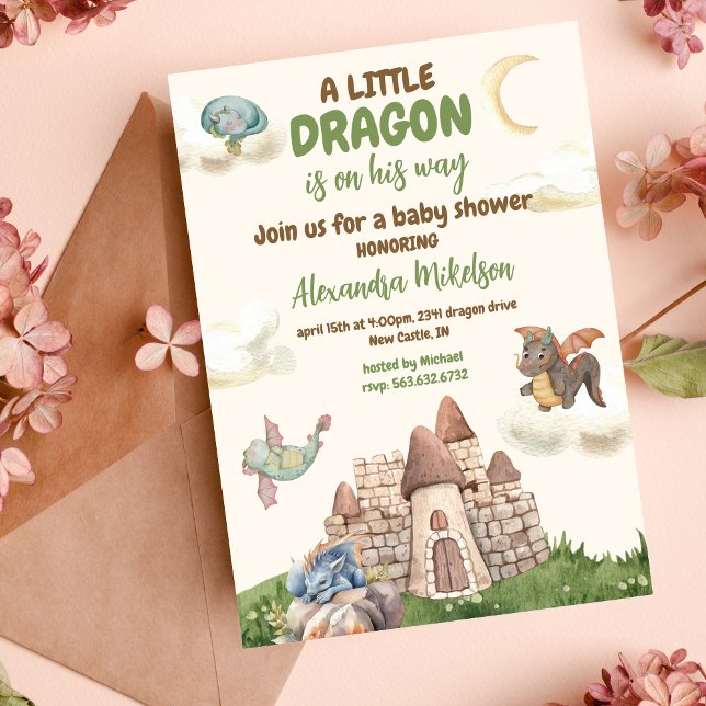 Cute Watercolor Dragon Baby Shower Inbjudningar (Skapare uppladdad)
