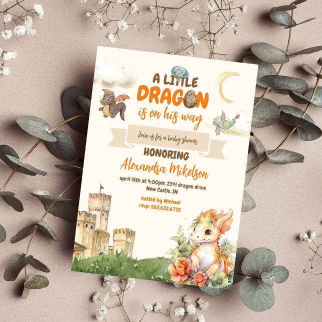 Cute Watercolor Dragon Baby Shower Inbjudningar (Skapare uppladdad)