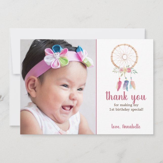 Cute Watercolor Dreamcatcher Birthday Tack Kort (Framsida)