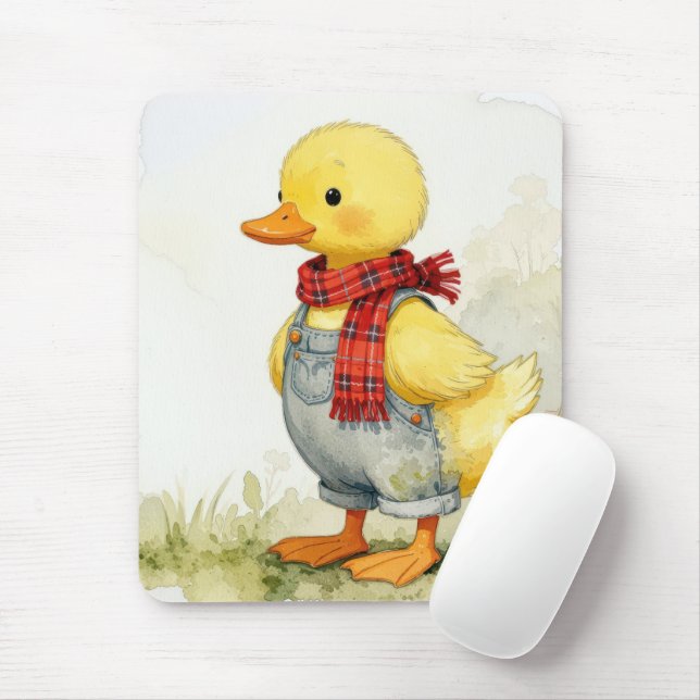 Cute Watercolor Duck In Overalls Musmatta (Med mus)