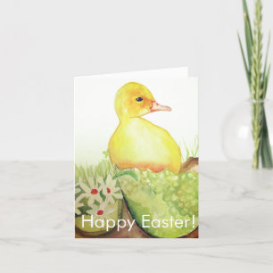 Cute Watercolor Duckling Påsk Blommigt Tack Kort