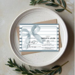 Cute Watercolor Dusty Blue Bow Baby Shower Inbjudningar