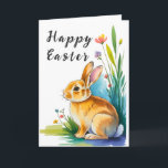 Cute Watercolor Easter Bunny Holiday Card Helgkort<br><div class="desc">A sweet watercolor Easter card featuring an adorable fluffy bunny nestled among vibrant spring wildflowers and green grass. All text is fully personalizable and editable,  perfect for sending warm Easter wishes to everyone you love.</div>
