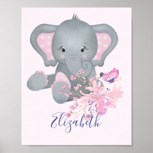 Cute watercolor Elephant baby Poster