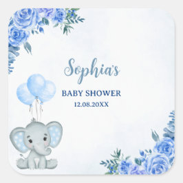 Cute Watercolor Elephant baby shower Boy Fyrkantigt Klistermärke