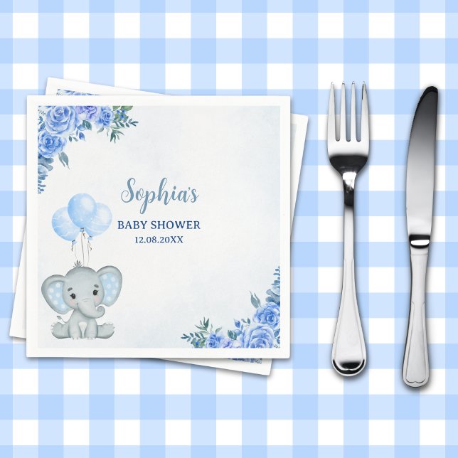 Cute Watercolor Elephant baby shower Boy Pappersservett (Skapare uppladdad)