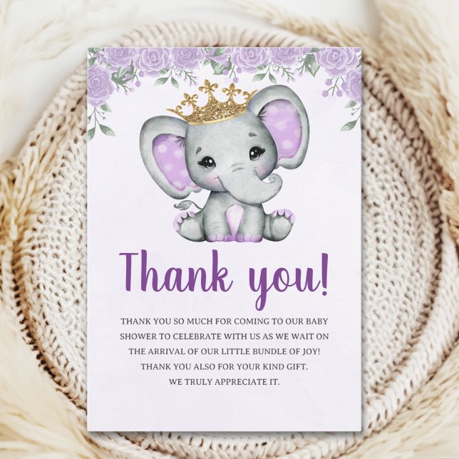 Cute Watercolor Elephant Baby shower girl Tack Kort (Skapare uppladdad)
