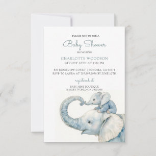 Cute Watercolor Elephant Baby Shower Inbjudningar